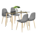 Simple Wood Grain Table Leg Transparent Tempered Glass Dinner Table 4pcs Modern Style Simple Dining Table Chair Gray US Shipping