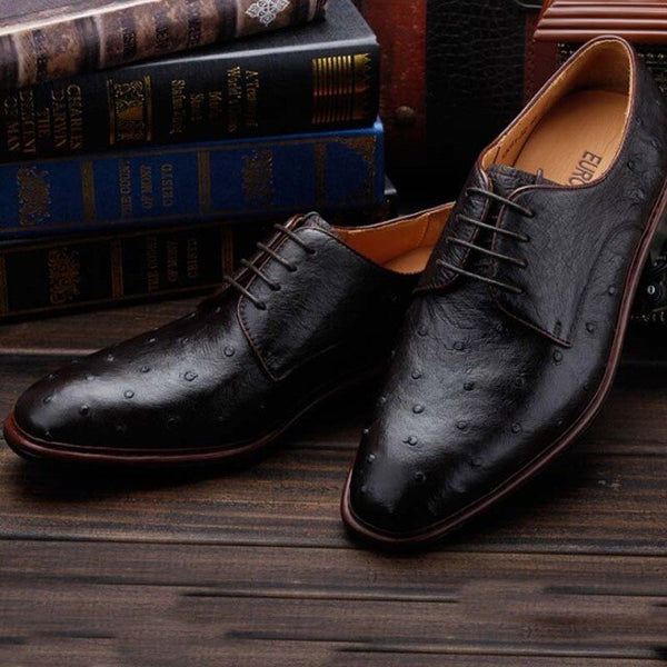ourui Hot  real ostrich leather business dress men's leather shoes  handmade men formal shoes  ostrich skin shoes for male