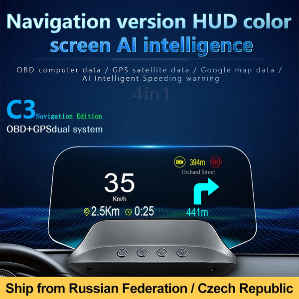 New 2020 Electronics C3 Navigation Hud Head Up Display On-board Computer OBD2 GPS Speedometer Overspeed Warning Smart Gadgets