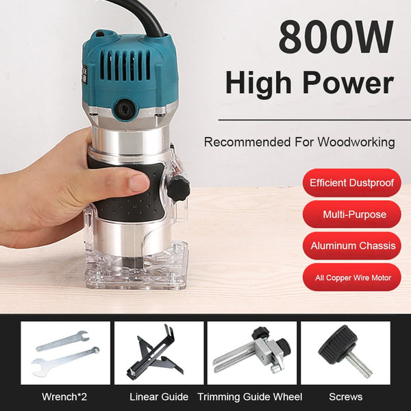800W 30000rpm Woodworking Electric Trimmer Wood Milling Engraving Slotting Trimming Machine Hand Carving Machine Wood Router