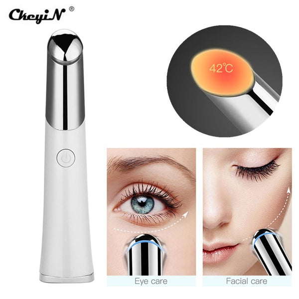 CkeyiN Electric Heated Sonic Eye Massager Face Eye Massager Roller Wand Eliminating Wrinkles Blue Light Therapy Beauty Care Tool