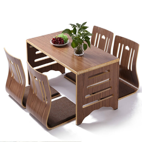 Dining Table Chair set Asian Floor Low Solid Wood Table Dining Room Set Zaisu Chair 5pcs/set comedor 4 sillas Japanese Style