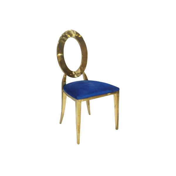 Chinafurniture modern custom banquet wedding hotel metal gold leg round back single blue velvet dining chair