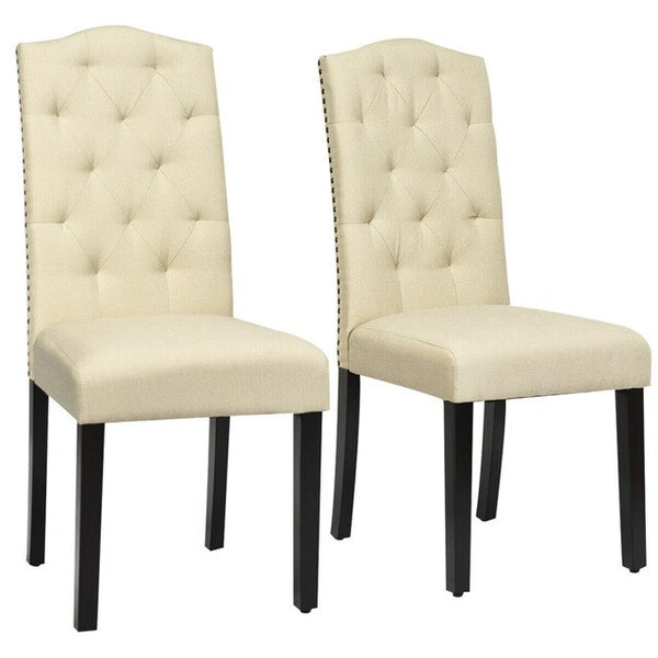 Set of 2 Tufted Upholstered Dining Chair Soft Sponge Breathable Linen Fabric Ergonomically Curved Backrest Dining Chairs Set