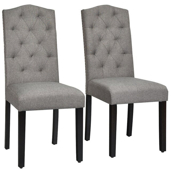 Set of 2 Tufted Upholstered Dining Chair Soft Sponge Breathable Linen Fabric Ergonomically Curved Backrest Dining Chairs Set