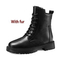 Winter Women Ankle Boots Black Leather 2021 Fashion Autumn Warm Fur Motorcycle Non-slip Waterproof Female Platform Boots Shoes