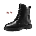 Winter Women Ankle Boots Black Leather 2021 Fashion Autumn Warm Fur Motorcycle Non-slip Waterproof Female Platform Boots Shoes