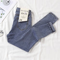 SHIJIA Irregular High Waist Jeans for Woman Light Blue Vintage Straight Leg Long Jeans Female Y2k Denim Trousers Mom Spring