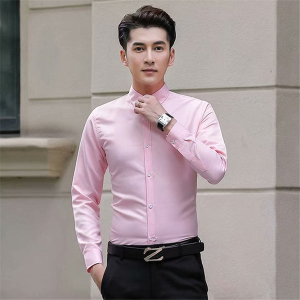 Men's Long-sleeved Shirt Casual Business Work Long Sleeve White For Men Slim Social Dress Shirt