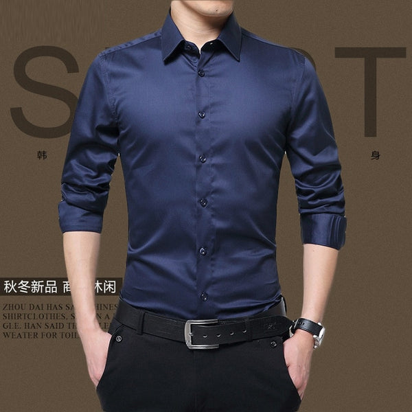 Men's Long-sleeved Shirt Casual Business Work Long Sleeve White For Men Slim Social Dress Shirt