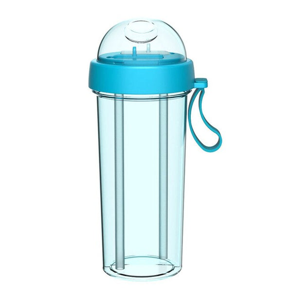 1pc 420/600ml Portable Dual Straw Separate Plastic Sport Drink Water Beverage Bottle Couples Gift Food Grade Plastic Anti-leak