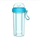YMEEI 600ML Dual Straw Separate Drink Water Bottle Portable Beverage Bottle Couples Food Grade Plastic Anti-leak Water Bottle