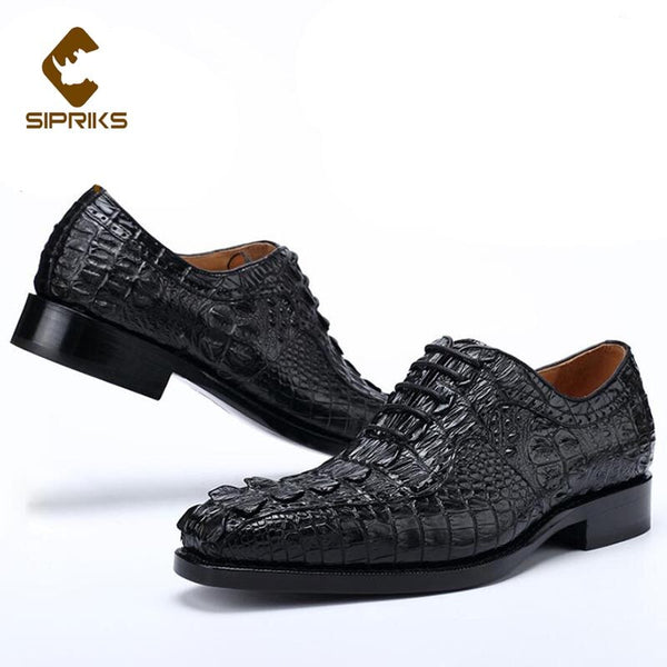 Sipriks Men's Italian Handmade Crocodile Skin Dress Oxfords Luxury Male Wedding Social Gents Suits Shoes Goodyear Welted Casual