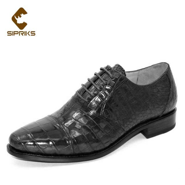 Sipriks Men's Crocodile Skin Goodyear Welt Shoes Italian Handmade Casual Oxfords Burgundy Black Formal Tuxedo Getns Suits Nabob