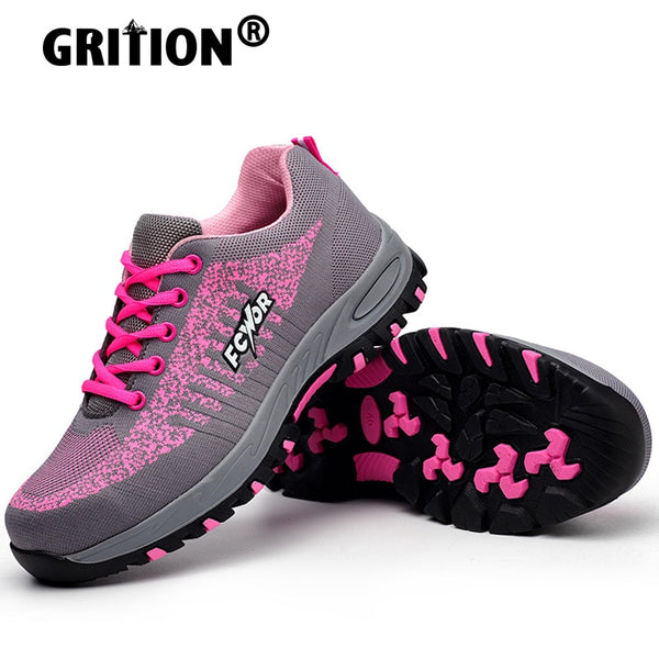 GRITION Women Work Boots Steel Toe Shoes Sneakers Anti Collision Steel Midsole Ladies Safety Walking Boots Breathable Mesh 33-46