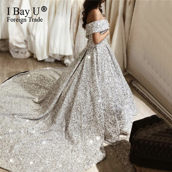 100% Real Works Sexy Off Shoulder Little Sequin Wedding Dress 2020 Dubai Sparkle Luxury White Bride Gowns Bespoke Lace Up Back