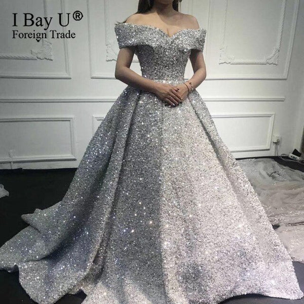 100% Real Works Sexy Off Shoulder Little Sequin Wedding Dress 2020 Dubai Sparkle Luxury White Bride Gowns Bespoke Lace Up Back