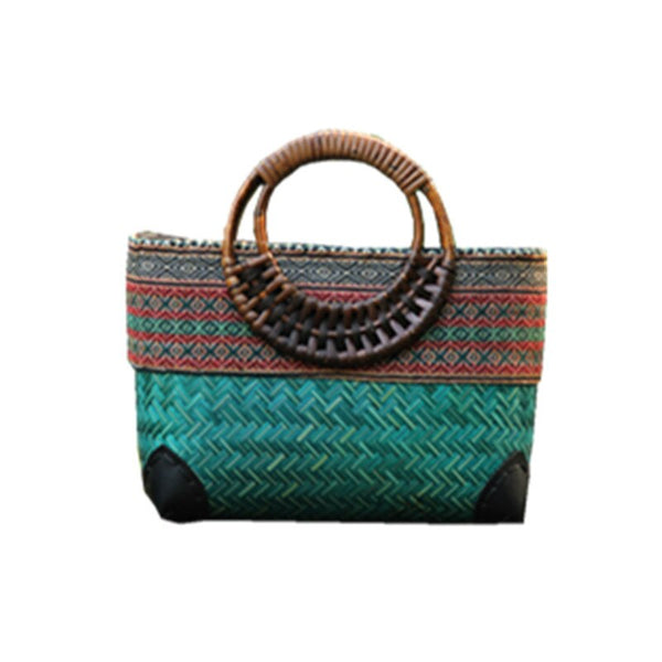 Chinese Style Handmade Original Ethnic Chinese Style Retro Handmade Bamboo Rattan Handle Women's Handbag Storage