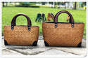 Original Chinese Style Handmade Straw Woven Bag Rattan Bag Artistic Retro Wooden Handle Handbag Women's Woven Bag Bamboo Storage