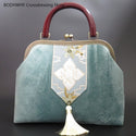 Velvet Elegant Handbag Handmade Women's Bag Chinese Retro Wood Handle Embroidered Dinner Dress Bag