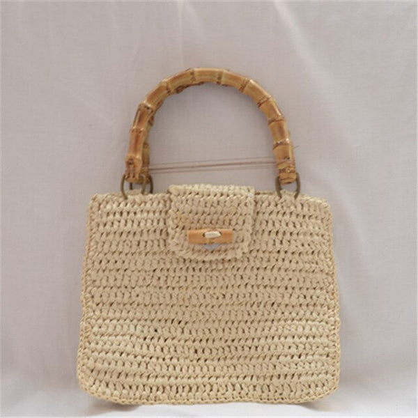 Handbag Fashion Simple Women's Straw Bag Bamboo Handle Woven Bamboo Handle Paper String Handbag