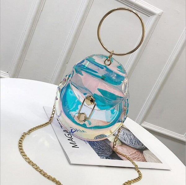 Women's Bag New Laser Transparent Handbag Shoulder Bag Fashion Chain All-match Messenger Bag Small round Bag Women