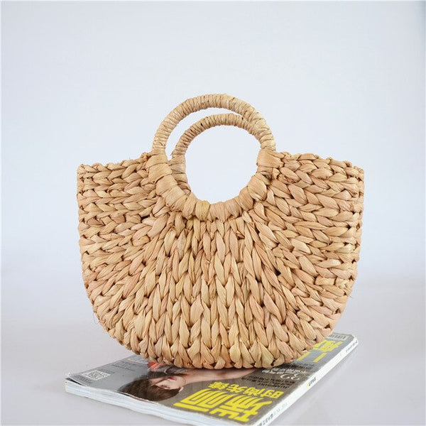 Women's Handbag Portable Straw Bag Beach Bag Fresh Hand-Woven Bag Semicircle Horizontal Square
