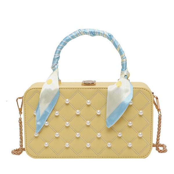 purses and handbags Fashion PU leather square pearl accessories silk scarf women's handbag bags for women 2021 sac a main femme