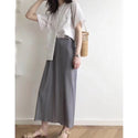 Miyake Pleated summer korean trousers casual pants solid color wide leg pants with skir Belt half apron design pants TP2242
