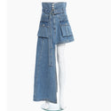 Women Trendy Asymmetrical Skirt Elegant Harajuku High Waist Long Denim Skirts Maxi Jeans Slit Design Street Outfits Stylish Chic