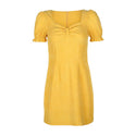 Spring and summer ladies короткий рукав платье Vintage corduroy bowknot corduroy puff sleeve dress Plain plain corduroy F4*