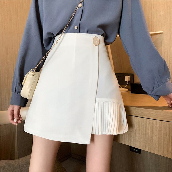 Minimalism Summer Women Solid Skirt Fashion Irregular High Waist Female Mini Skir Ruffle pleated skirt