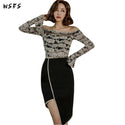 2 Piece Set Spring Off Shoulder Lace Top Women Dress Elegant Black Astmmetrical Skirs Sexy Party Dresses Bodycon Bandage Clothes
