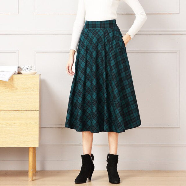 Origional Design 2019 Autumn And Winter New Style Plaid Skirt Retro A- line Dress High-waisted Mid-length Casual Plus-sized Skir