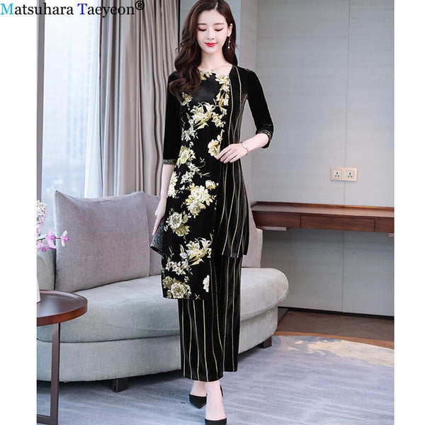 2 Piece Set skir Women Irregular Summer Two Piece Sets Women Short Sleeve Long Tops And Wide Leg Pants Suits Office Elegant Set