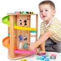 Children's Multifunctional Rotating Slide Car Toy Baby Puzzle Track Sliding Wooden Early Education Knocking Ball Matching Game