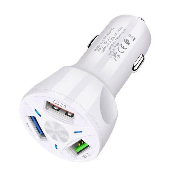 3 USB Ports Universal Car Charger QC 3.0 Fast USB Power Adapter Black White Fast Car ChargerCar Electronics Accessories
