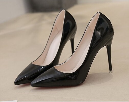 Black Work Shoes Women's Shoes Patent Leather Thin Heels High Heels Ladies Fashion Single Shoes Sexy Party Dress Pumps