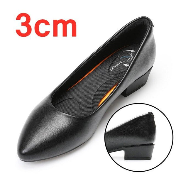 Women Shallow Pumps Office Pointed Toe Slip-On Dress Shoes Low Heels Leather Red Sole Work Soft Shoes Size