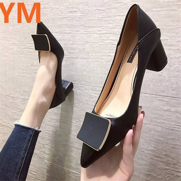 Spring Wine Red Work Shoes Pointed Toe Pumps Chunky Heels Sexy Professional Women's Single Shoes Classic High Heels Womens Shoes