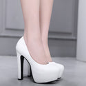 Ladies High Heels Platform Pumps PU Black White Women Shoes Platform High Heels Shoes Thick Heels Work Pumps Dress Shoes