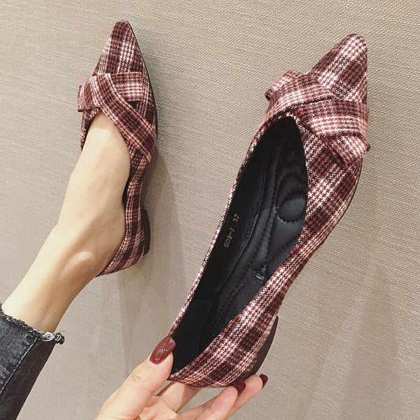2021 NEWEST Striped Style Basic Women's Flat Shoes Spring Autumn Pointed Toe Bowtie Woman Loafers Lady Work Single Shoes Black