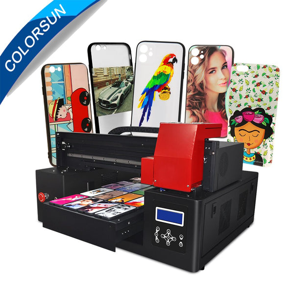 Colorsun Automatic uv flatbed printer A3+ digital uv printer for phone case wood glass metal UV printing machine XP600 printhead