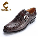 Sipriks Brown Crocodile Skin Leisure Shoes Men's Luxury Buckle Strap Dress Shoes Italian Goodyear welt Gents Suit Casual Shoes