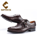 Sipriks Brown Crocodile Skin Leisure Shoes Men's Luxury Buckle Strap Dress Shoes Italian Goodyear welt Gents Suit Casual Shoes