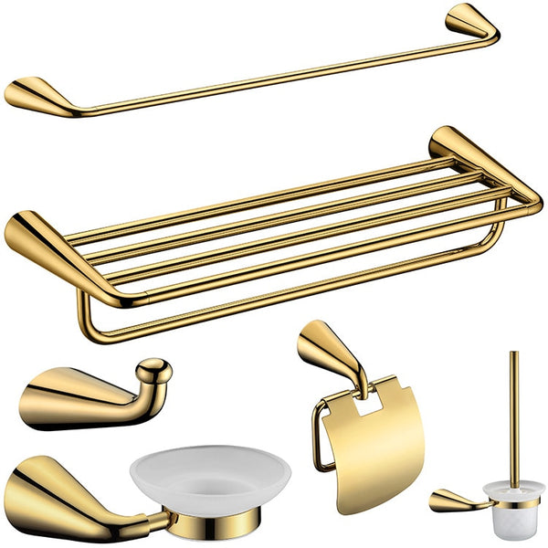 6 piece/set Brushed gold brass bathroom hardware Accessory Towel rack Towel bar Clothes hook Paper holder toilet brush holder