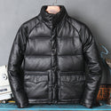 Free shipping.New arrival.quality Mens genuine leather Jacket,Super warm white duck down leather coat.black leather clothes.