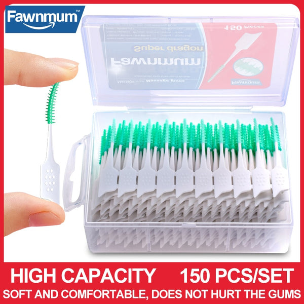 Fawnmum 150Pcs/Set Silicagel Interdental Brush Super Soft Interdental Toothbrush Floss Toothpick Clean Teeth Gap Dental Supplies