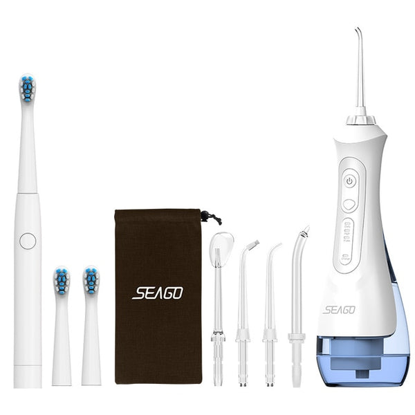 SEAGO USB Rechargeable Water Flosser Oral Irrigator Dental Portable 3 Modes 200ML Tank Water Jet Waterproof IPX7 Home