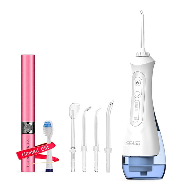 SEAGO USB Rechargeable Water Flosser Oral Irrigator Dental Portable 3 Modes 200ML Tank Water Jet Waterproof IPX7 Home